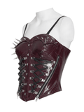Spiked Faux Leather Gothic Corset Top with Zip Details
