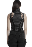 Steampunk Waist Vest with High Collar and Lace-Up Design