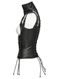 Steampunk Waist Vest with High Collar and Lace-Up Design