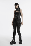 Steampunk Waist Vest with High Collar and Lace-Up Design