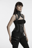 Steampunk Waist Vest with High Collar and Lace-Up Design