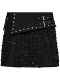 Studded Black Punk Mini Skirt with Safety Pins