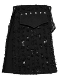 Studded Black Punk Mini Skirt with Safety Pins