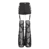 Studded Detail Mesh Garter Black Rave Booty Shorts