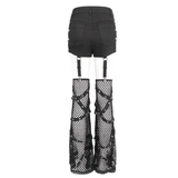 Studded Detail Mesh Garter Black Rave Booty Shorts