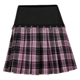 Stylish A-Line Plaid Skirt with Metal Ring Embellishments