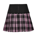 Stylish A-Line Plaid Skirt with Metal Ring Embellishments