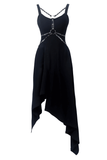 Stylish Asymmetrical Dress featuring Strap and Chain Decor