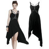 Stylish Asymmetrical Dress featuring Strap and Chain Decor