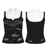 Stylish Black Distressed Spider-Web Punk Camisole