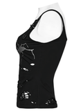 Stylish Black Distressed Spider-Web Punk Camisole