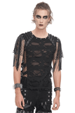 Stylish Black Mesh Tee Featuring Fringe Accents