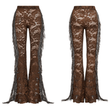 Stylish Brown Fringe Lace Pants with a Gothic Twist