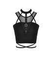 Stylish Crop Top with Mesh Panels and Choker Neckline