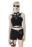 Stylish Crop Top with Mesh Panels and Choker Neckline