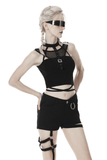 Stylish Crop Top with Mesh Panels and Choker Neckline