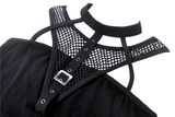 Stylish Crop Top with Mesh Panels and Choker Neckline