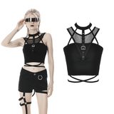 Stylish Crop Top with Mesh Panels and Choker Neckline