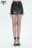 Stylish Faux Leather Mini Skirt with Lace-up Detailing