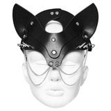 Stylish Fox Mask in Faux Leather with Studs and Chains