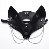 Stylish Fox Mask in Faux Leather with Studs and Chains