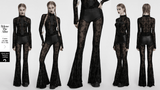 Edgy Gothic Flared Pants with Mesh Panels and Faux Leather