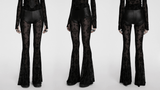 Edgy Gothic Flared Pants with Mesh Panels and Faux Leather