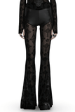 Edgy Gothic Flared Pants with Mesh Panels and Faux Leather