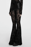 Edgy Gothic Flared Pants with Mesh Panels and Faux Leather
