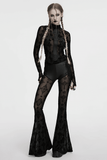 Edgy Gothic Flared Pants with Mesh Panels and Faux Leather