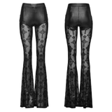Edgy Gothic Flared Pants with Mesh Panels and Faux Leather