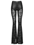Edgy Gothic Flared Pants with Mesh Panels and Faux Leather