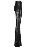 Edgy Gothic Flared Pants with Mesh Panels and Faux Leather
