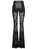 Edgy Gothic Flared Pants with Mesh Panels and Faux Leather