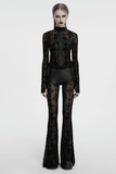 Edgy Gothic Flared Pants with Mesh Panels and Faux Leather