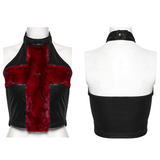 Stylish Halter Cross Fur Top in Faux Leather and Wool
