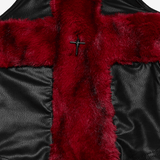 Stylish Halter Cross Fur Top in Faux Leather and Wool