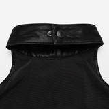 Stylish Halter Cross Fur Top in Faux Leather and Wool