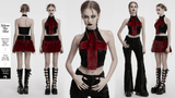 Stylish Halter Cross Fur Top in Faux Leather and Wool