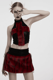 Stylish Halter Cross Fur Top in Faux Leather and Wool