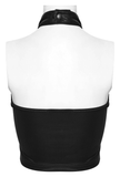Stylish Halter Cross Fur Top in Faux Leather and Wool