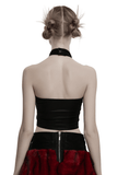 Stylish Halter Cross Fur Top in Faux Leather and Wool