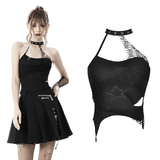 Stylish Halter Top with Asymmetrical Design and Lace-Up Back