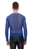 Modisches, blaues, fluoreszierendes, langärmliges Mesh-Oberteil für Männer / Stilvolle, weiche, dehnbare, transparente Oberteile für Männer