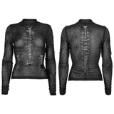 Stylish Mesh Top with Spiderweb Design and Long Sleeves