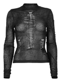 Stylish Mesh Top with Spiderweb Design and Long Sleeves