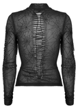 Stylish Mesh Top with Spiderweb Design and Long Sleeves