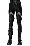 Stylish PU Leather Leggings with Sheer Mesh Details