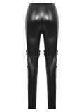 Stylish PU Leather Leggings with Sheer Mesh Details