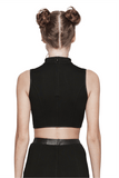Stylish Punk Lace-up Crop Top with Mesh and Buckle